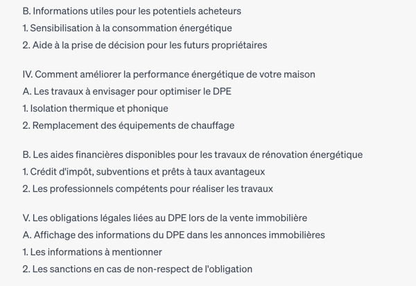 Capture d'écran chatGPT plan article immo DPE 2 - Crédit Ubiflow