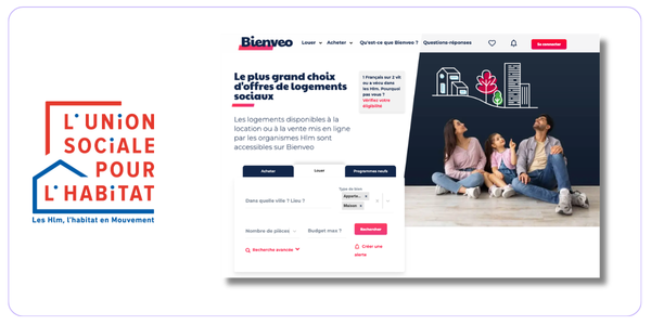 Le logo de l'USH (Union Social pour l'Habitat) et un aperçu du site Bienveo, portail dédié à l'offre HLM