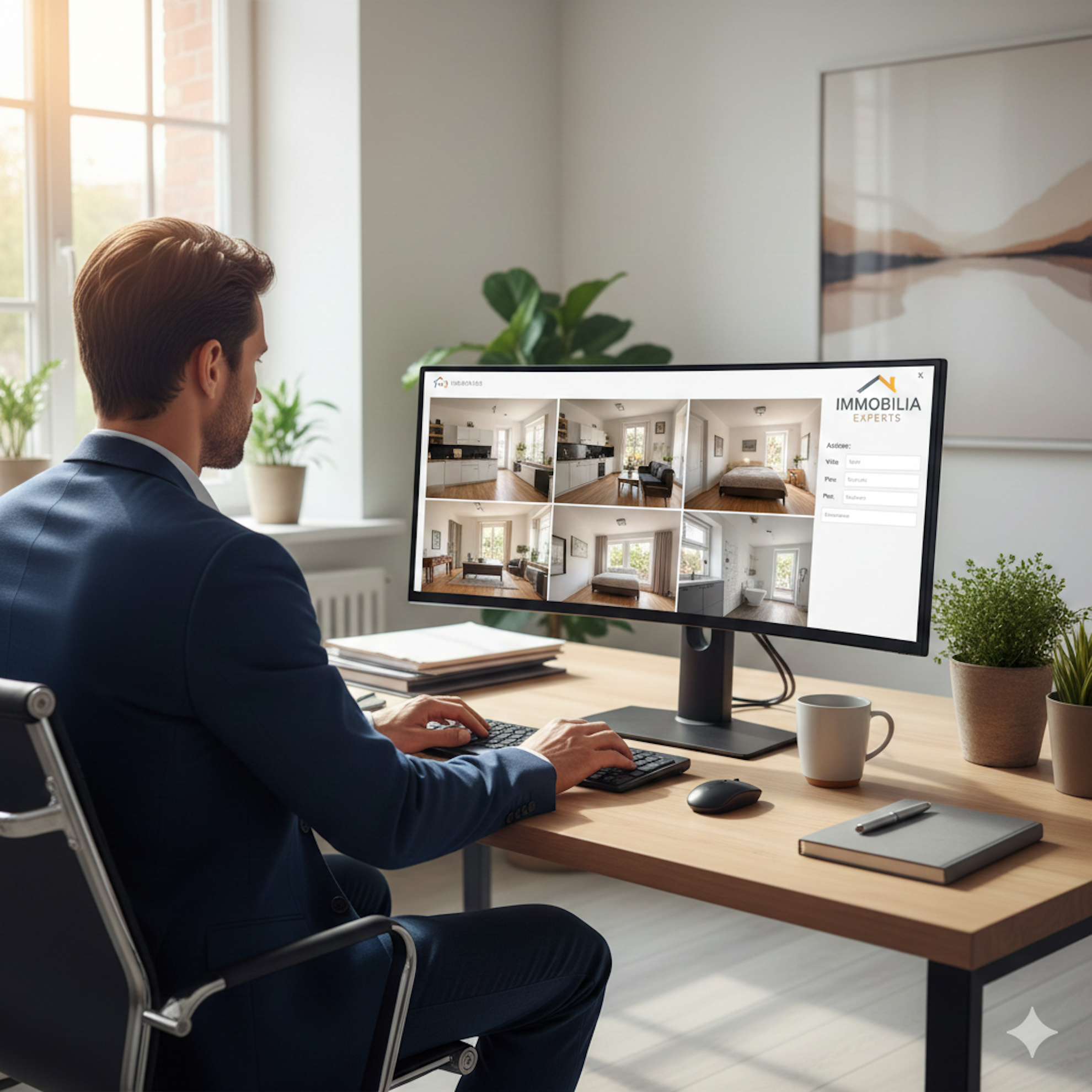 Agent immobilier ajoutant un bien en vente sur son logiciel de diffusion